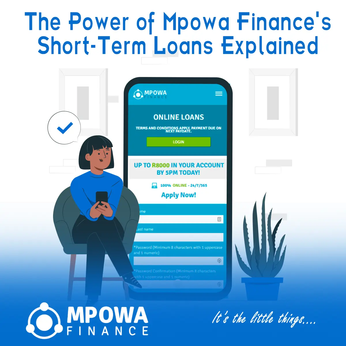 South African professional accessing online loan application on mobile phone